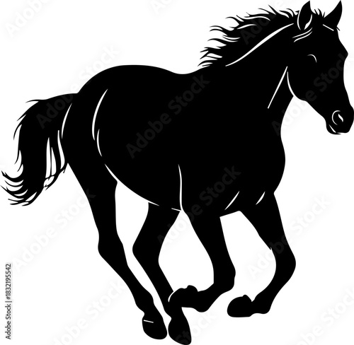 Elegant black horse running wild, a powerful symbol of freedom and strength, perfect for equestrian designs and branding, originally vector graphics