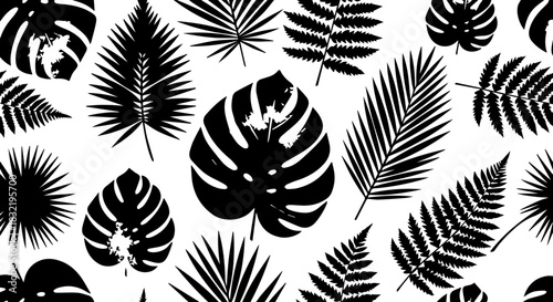Tropical leaves pattern for vibrant designs, evoking summer vibes and natural elegance, perfect for botanical themes, originally a scalable vector graphic