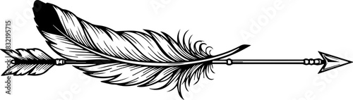Detailed sketch of arrow with feather, perfect for tattoo design, representing freedom, precision, and a touch of classic artistry, ready for customization