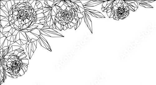 Elegant floral corner design for invitations and decor, beautiful peony flowers in a modern line art style, delicate botanical elements for a graceful touch