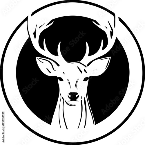 Stunning deer head logo design in a circle, perfect for branding, outdoors, wildlife, and nature-related businesses, originally a scalable vector graphic
