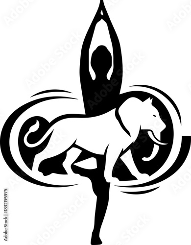 Empower Your Spirit with Lion Elephant Yoga Pose Silhouette Logo Design - Perfect for Wellness Brands, Fitness Studios, and Spiritual Practices