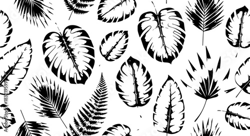 Elegant tropical leaf pattern for textile design and surface print, originally a scalable vector graphic offering endless creative possibilities