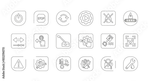 Control panel icons set collection of linear symbols representing various functions and settings for interface design