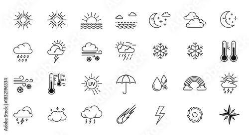 Weather line icon set collection of forecast, meteorology elements outline vector illustration for banner
