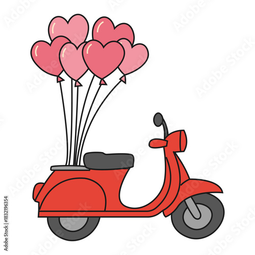 Scooter with heart-shaped balloons.