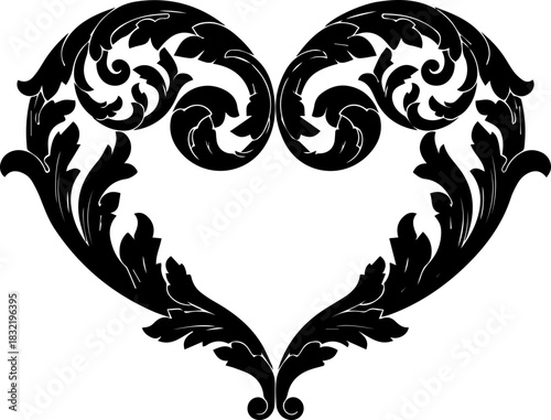Elegant heart design with intricate floral swirls, perfect for wedding invitations, Valentine's Day cards, or romantic design projects with timeless appeal
