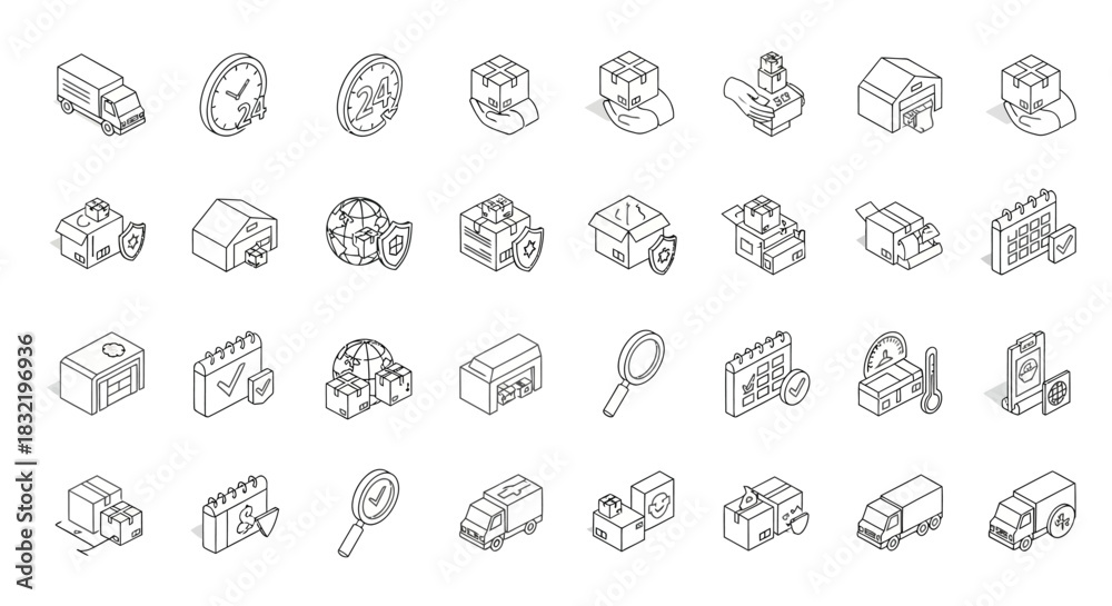 custom made wallpaper toronto digitalIsometric delivery icons set outline style isolated on a comprehensive collection of logistics and distribution related symbols