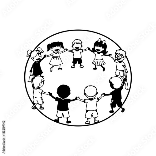 Children's circle of unity and diversity, a symbol of friendship and global connection