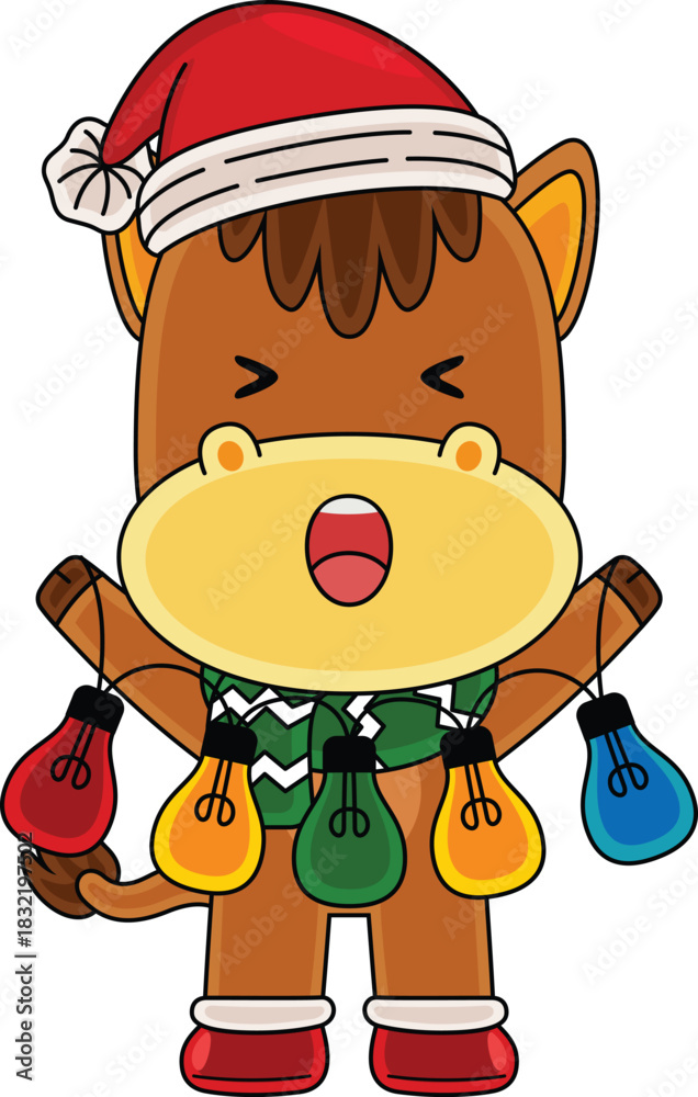 Fototapeta premium Cartoon Horse character celebrating Christmas