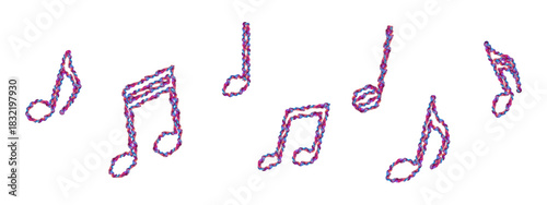 pink ribbon on white background, black and white background, music notes on black, music notes vector illustration, music notes vector, Vector flying notes isolated on white background.