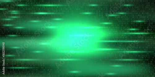 red cyber hack notification alert in green matrix binary data falling with corrupted data lines background banner template