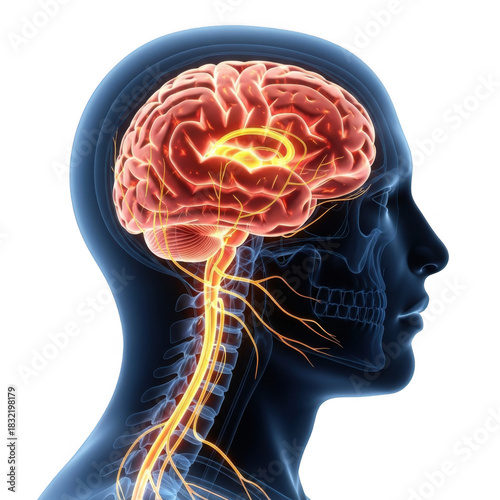 Human brain and nervous system anatomy isolated on transparent background