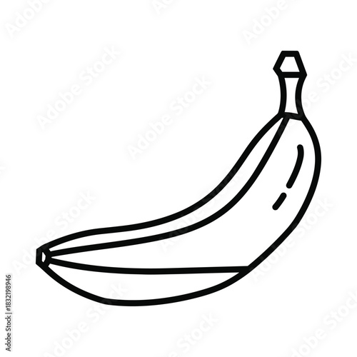 Simple hand drawn outline illustration of a single ripe banana on a white background