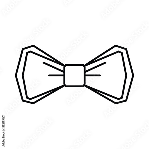 Simple outline drawing of a classic black bow tie isolated on a white background