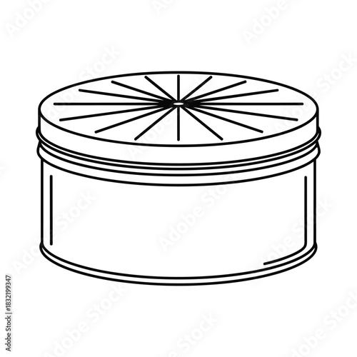 Simple line art illustration of a round metal tin can with a vented lid