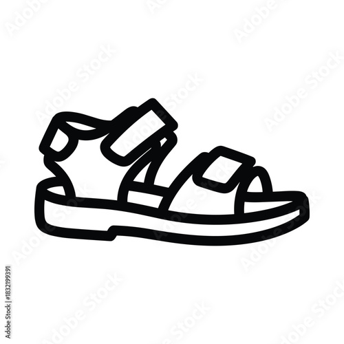 Simple outline drawing of a comfortable sandal with adjustable straps for summer wear