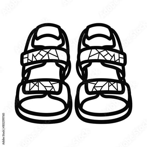 Simple outline drawing of a pair of black sport sandals with straps