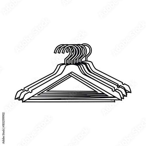 Stack of wooden clothes hangers on a white background simple line art illustration