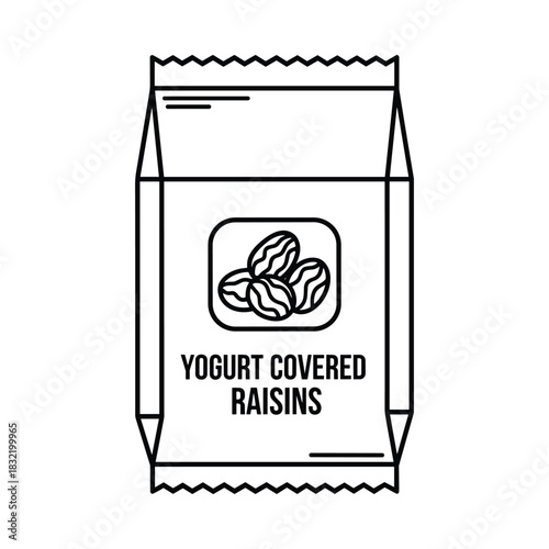 Simple outline drawing of a package of yogurt covered raisins