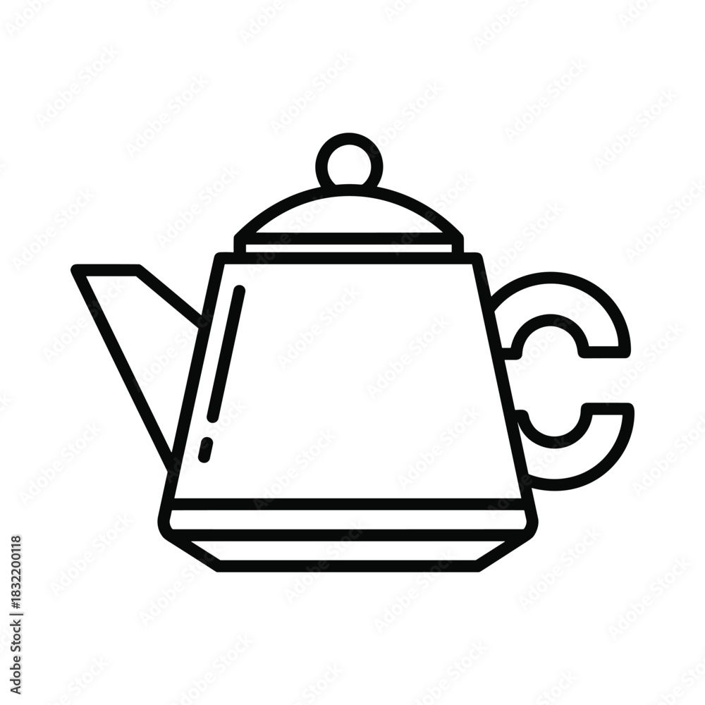 Fototapeta premium Simple outline illustration of a classic teapot with a handle and spout