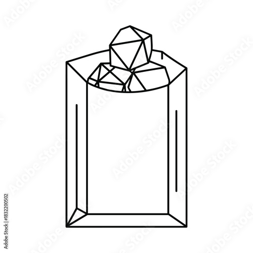 Hand drawn outline of a glass jar filled with geometric crystals or gemstones