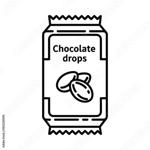 Simple outline illustration of a chocolate drops candy wrapper with two chocolate drops