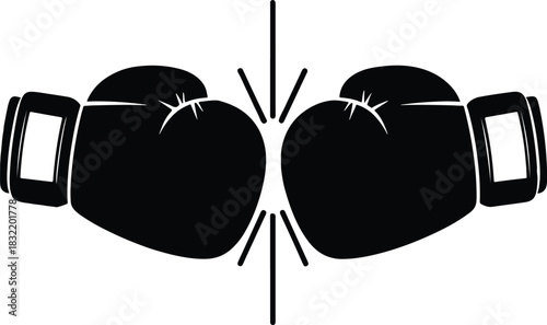Two boxing gloves facing each other silhouette