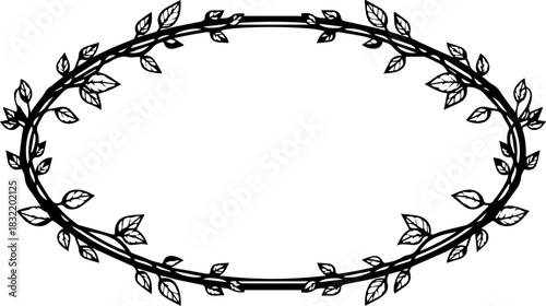 Elegant oval frame adorned with delicate leafy vines, perfect for invitations, announcements, or decorative accents in a sophisticated design.