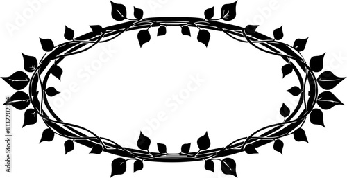 Elegant floral oval frame design with delicate leaves, perfect for invitations, branding, and elegant decor projects, adding natural beauty.