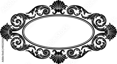 Elegant ornate oval frame with intricate baroque flourishes perfect for vintage invitations, classic certificates, and sophisticated branding projects