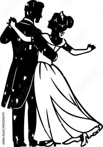 Elegant couple gracefully dancing ballroom waltz evoking romance and timeless celebration at formal event