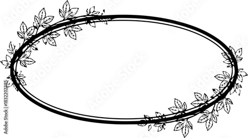 Elegant oval frame adorned with delicate botanical leaves, perfect for wedding invitations, vintage designs, and sophisticated branding projects.