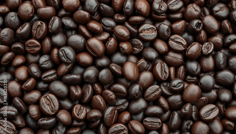 Fototapeta premium Rich dark roasted organic coffee beans close-up, detail, rich