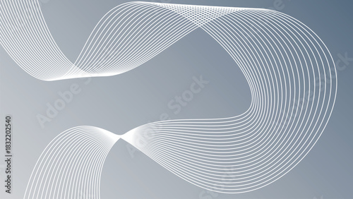 Abstract Gradient Background with Soft Flowing White Wave Lines and Smooth Curved Minimal Linear Pattern Design