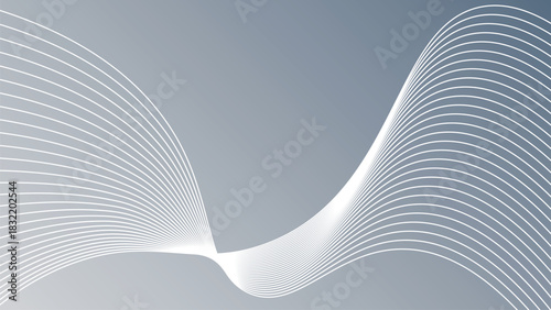 Abstract Gradient Background with Smooth Flowing White Wave Lines and Soft Curved Minimal Linear Motion Design