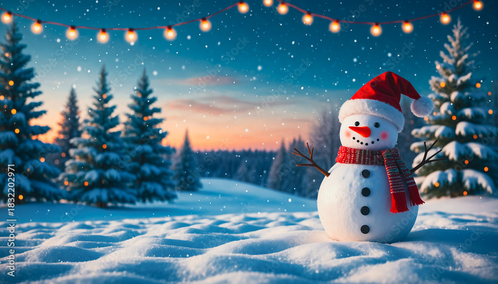 Obraz premium snowman and christmas tree