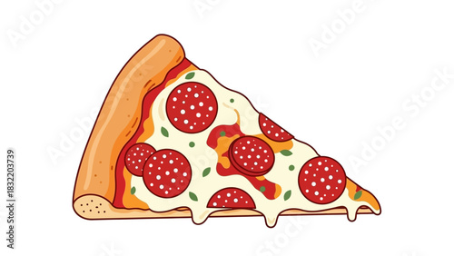 A slice of pepperoni pizza with melting cheese sauce crust and basil leaves