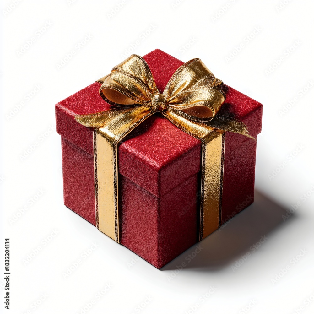 Obraz premium Red Christmas Gift Box with Gold Ribbon Isolated on White background