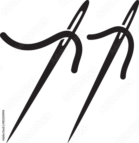 Two black sewing needles with thread silhouette