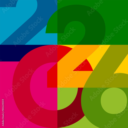 2026-CHIFFRE-Carré-MultiColor-2026 - Carte carré pour la nouvelle année, graphique et moderne avec des chiffres aux multiples couleurs arc en ciel.