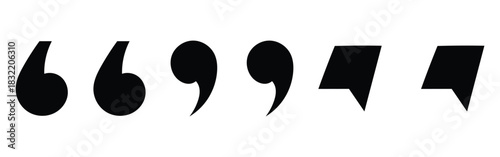 Set of different comas icons. Flat comma silhouette icons set. Black dark isolated modern inverted commas icon set on white background. Modern vintage collection of quote. EPS 10. 