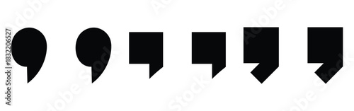Black dark isolated modern inverted commas icon set on white background. Set of different comas icons. Flat comma silhouette icons set. EPS 10. 