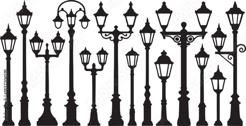 Silhouette Collection of Vintage Style Street Lights