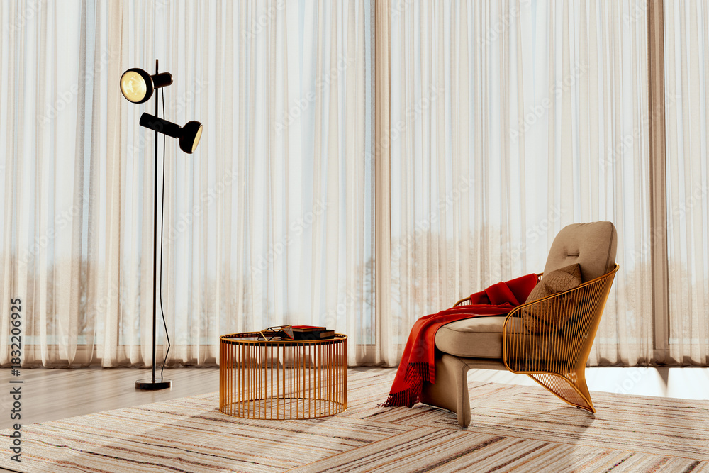 Fototapeta premium Large luxury modern bright interiors Living room mockup illustration 3D rendering image