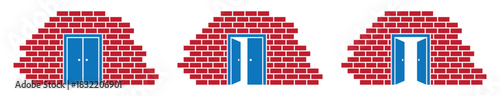 Brick wall door icon, vector illustration