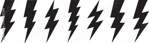 Black Lightning Bolts Set on White Background