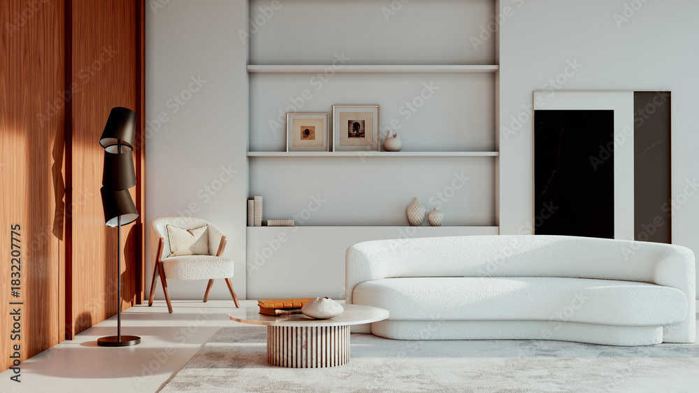 Fototapeta premium Large luxury modern bright interiors Living room mockup illustration 3D rendering image