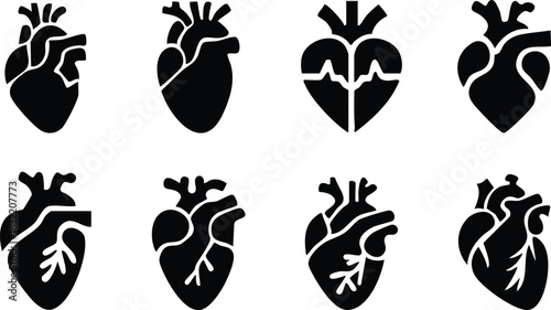 Set of anatomical heart icon Set, Human anatomical heart, heartbeat, cardiovascular, anatomy, medical, health, cardiology illustration, biology, organ, human heart collection, Vector illustration !