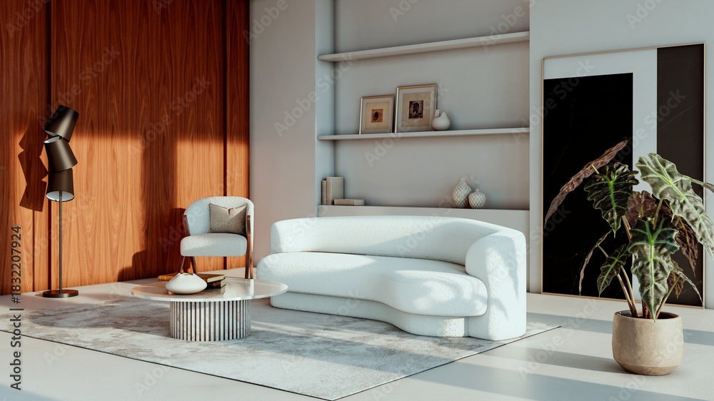 Fototapeta premium Large luxury modern bright interiors Living room mockup illustration 3D rendering image